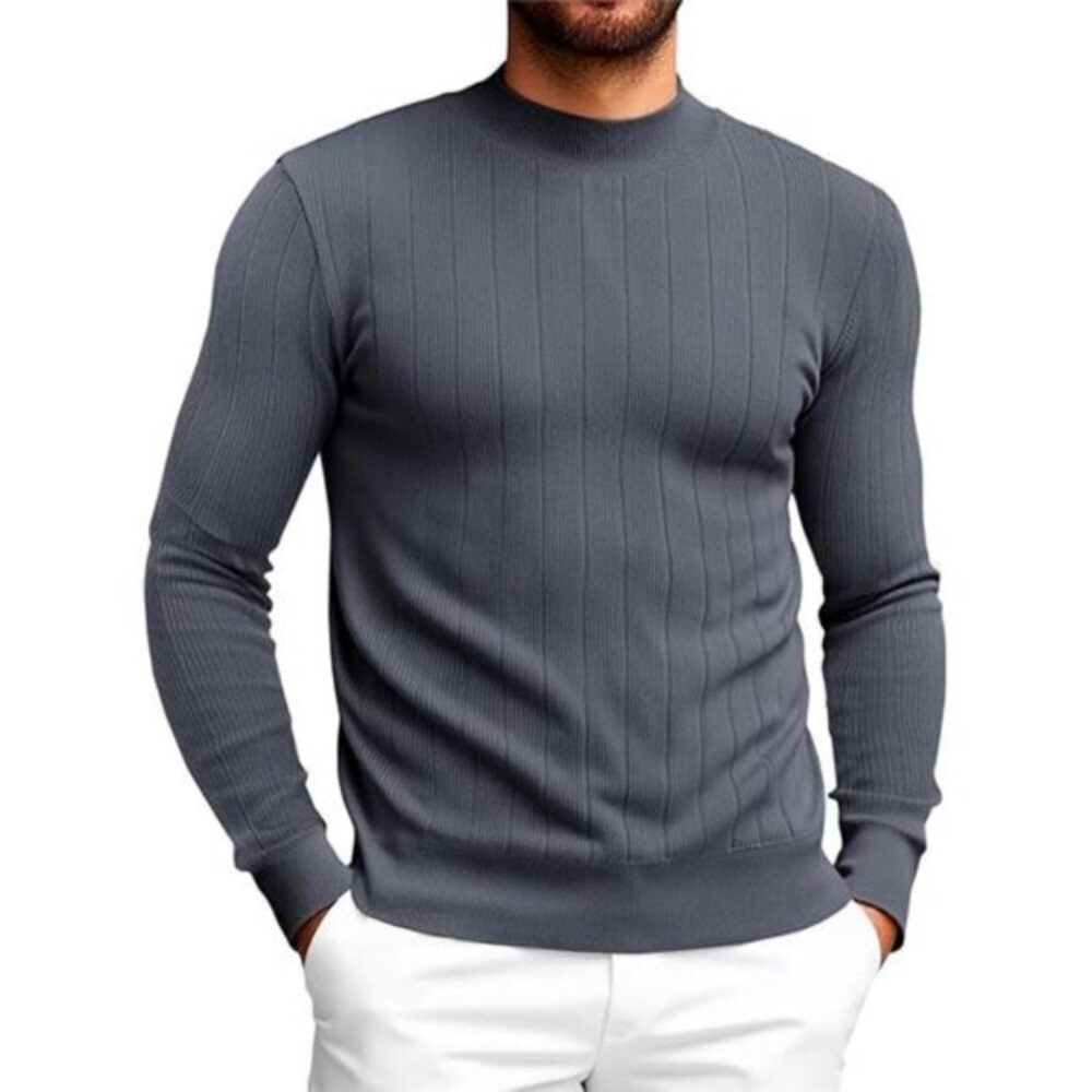 Men’s Slim Fit Mock Turtleneck Sweater • Ribbed Knit Pullover • Soft Stretch War